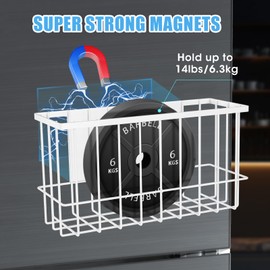 NiHome Magnetic Metal Basket Organizers 2PCS Medium & Small, Versatile Storage for Kitchen & Office Holds Up to 14 lbs, Easy Attach to Refrigerator or Any Magnetic Surface, Space-Saving Design (White)