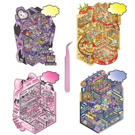 4 Sets Cute 3D Scene Stickers for Kids DIY 3D House Stickers Make Your Own Mini Room Scenes Handcraft Gifts for Kids Adults Party Favors Relief Stress Pass The Time