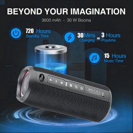 Bocina Bluetooth FocoMyLord S49 PRO 30W Portátil Impermeable con Luces RGB