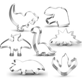 New Dinosaur Cookie Cutter Set-7 Piece-Dinosaur Footprint and Head, Tyrannosaurus(T-Rex), Brontosaurs, Spinosaurus, Triceratops, Pterodactyl, Dinosaurs Baking Mold for Kids Dinosaur Birthday Party