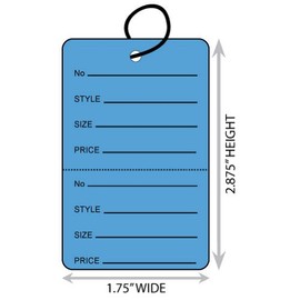 Large (1.75” X 2.875”) Blue Coupon Merchandise Tag with Perforation and String. Case of 2,000 Tags.