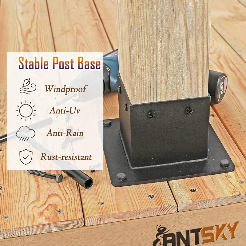 Voittozege 4 Pcs 4x4 Post Bracket Anchor Base, Deck Post