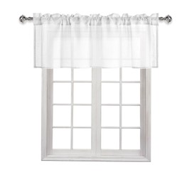 Hiasan - Cortina de cenefa transparente con textura de lino para cocina, cenefas de bolsillo para barra sólida para ventanas de recámara, 52 x 18 pulgadas de largo, blanco, 1 panel
