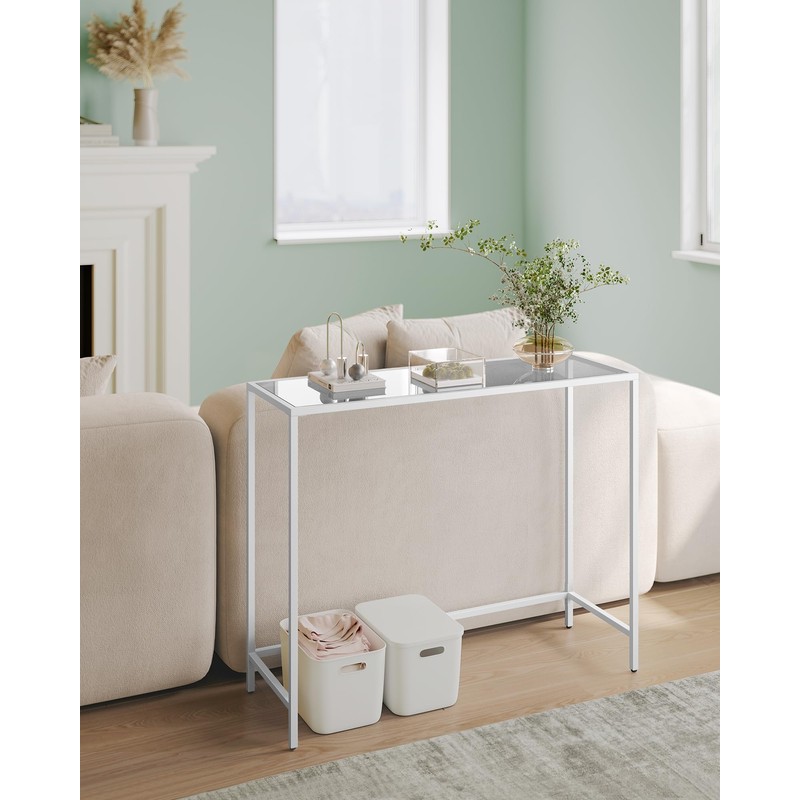 VASAGLE Entryway Table, Console Table, Tempered Glass Tabletop, Modern Sofa