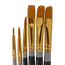 Artist's 100% Nylon Bristle Paint Brush Set, 6 Brushes, 3 Round, 1 Flat, 1 Filbert, 1 Angle, for Oil, Acrylic, Watercolor, Tempera, by Tech Team
