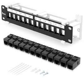 Enmane 12 Port Patch Panel CAT6 Keystone Patch Panel (EC Listed) Wall Mount 10 Inch Bracket Included for Cat6, Cat5e, Cat5 Cabling (1U CAT6)