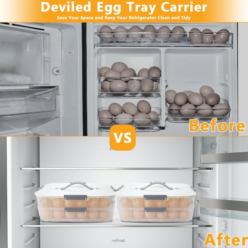 2-Layer Deviled Egg Containers With Lid,36PCS Deviled Egg Tray Carrier