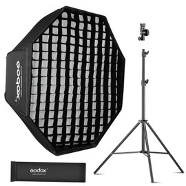Godox 37.5"/95cm Octagon Umbrella Soft Box Kit with Grid 2m Light Stand Type-E Hot Shoe Holder Bracket Compatible Octabox for Studio Photo Flash Speed Light