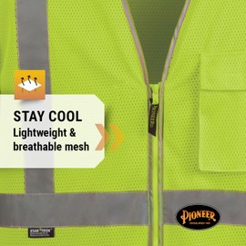 Pioneer Hi Vis Sleeved Mesh Safety Vest for Men & Women - Breathable- Reflective Tape - Pockets - Class 3 - Yellow/Green