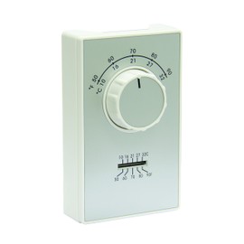 TPI Corporation ET9SWTS Line Voltage Wall Mount Thermostat, Single Pole, 50-90 Degree Temp Range, Heat Only, 22 Amp Max, Thermometer on Face Plate, White