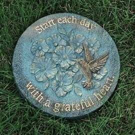 Roman Bronze Blue Patina Decorative Stepping Stone, Resin, Outdoor Decoration (9-inch Height, Grateful)