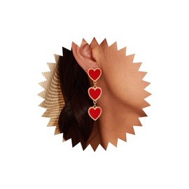 TseenYi Black Enamel Heart Earrings Long Black Heart Earrings Interlocking Heart Drop Earrings Vintage Triple Heart Love Earrings Jewellery for Women and Girls, Zinc