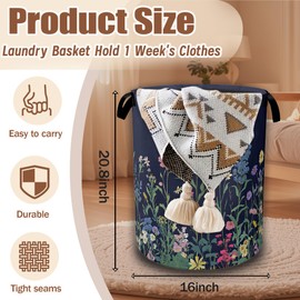 Weeds Laundry Basket,Herbs and Wild Flowers Laundry Hamper Waterproof Oxford Cloth Tote Collapsible,Clothes Storage Bucket Decorative Toy Organizer For Bathroom Bedroom 16" x 20.8"