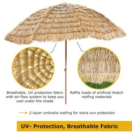 FOREVER BAMBOO 8 Ft. Tiki Thatch Beach and Patio Umbrella – Hawaiian Style Palapa with UV Protection (8 Ft.)