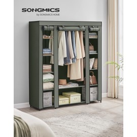 SONGMICS Closet Wardrobe, Portable Closet for Bedroom, Clothes Rail with Non-Woven Fabric Cover, Clothes Storage Organizer, 59 x 17.7 x 69 Inches, 12 Compartments, Sage Green ULSF003C02