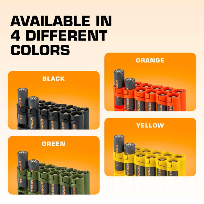AA Battery Storage Caddy by Storacell, Orange, Holds 12 Batteries