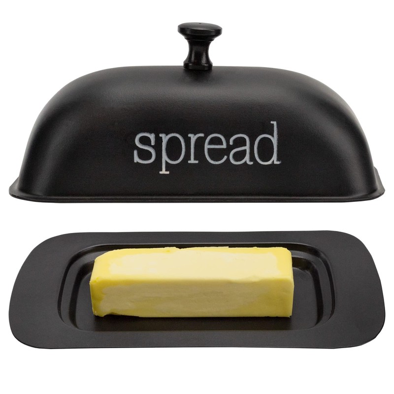 AuldHome Design Large Enamelware Butter Dish (Black); Modern Farmhouse Enamel