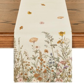 Artoid Mode Wild Flowers Grasses Floral Fall Table Runner, Seasonal Autumn Kitchen Dining Table Decoration for Home Party Decor 13x48 Inch