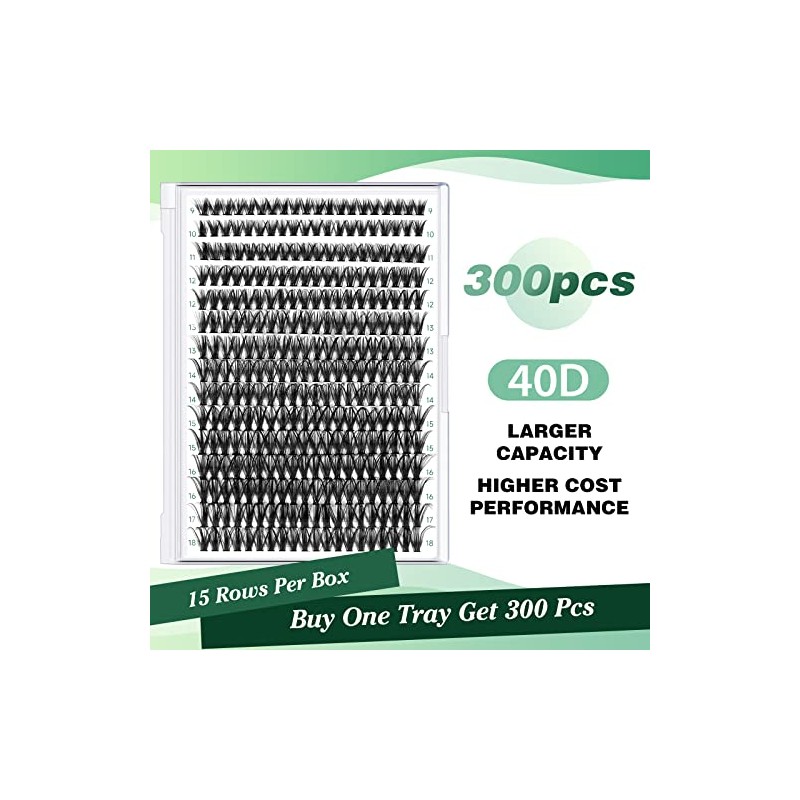 KEYYOU Lash Clusters 300Pcs Pestañas Individuales 40D 0.07D Curl 9-18MMIX