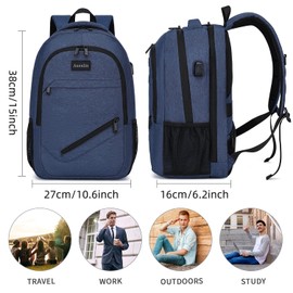 Asenlin Travel Laptop Backpack for Women & Men,Water Resistant Business Slim Sturdy Laptops Backpack with USB Charging Port,Fits 15.6 Inch Notebook College School Computer Bag-Blue