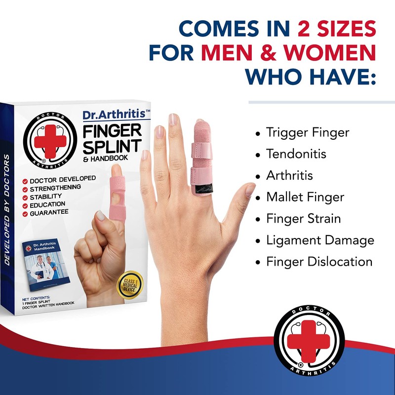 Doctor Developed Finger Splint & Handbook - Trigger Finger, Arthritis,
