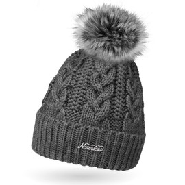 Neverless Women's Knitted Fur Pompom Fur Winter Hat Pom Pom Hat -