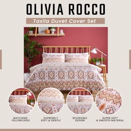 Olivia Rocco Taxila Duvet Cover Set Easy Care Quilt Covers with Pillowcases Super Soft Reversible Bedding Bed Linen Sets for Bedroom Décor, Natural Single