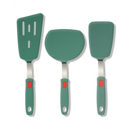 Brigii Silicone Spatula Turner Set of 3, 430 Stainless Steel Inside, High Temperature Resistant, BPA-Free Kitchen Utensils Set for Cooking, Baking, Flipping,Dishwasher Safe(Dark Green)