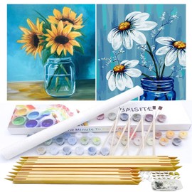 BAISITE Paint by Numbers Kit for Adults Beginners,12" Wx16 L 2 Pack Canvas for Painting Kits for Adults in Colorful Box-Daisy and Sunflowers 0304-DIY Frame