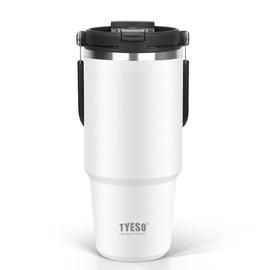TYESO Tumbler with Straw, 25.4 fl oz (750 ml), Coffee, Water Bottle, Thermos, Hot and Cold Kettle with Handle, Vacuum Insulated, Double Layer, Wide Mouth, Large Capacity, Direct Drinking, Leak Proof, Home Office Outdoors, Girls, Boys, White