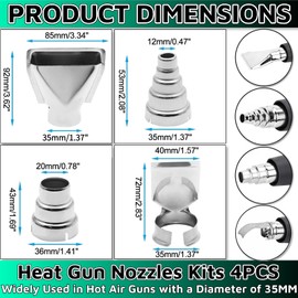 Heat Gun Nozzles Kit 4Pcs,35mm Bottom Soldering Gun Kit Heat Gun Attachments Soldering Accessories Reflector Heat Resisting Stainless Steel for Hot Air Gun Soldering Station Nozzle Tool