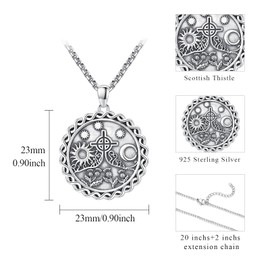 YueYuan Scottish Thistle Necklace for Men 925 Sterling Silver Cross Pendant Vintage Cirsium Flower Pendant Necklace Sun and Moon Necklace Scottish Jewelry Gift for Anniversary Birthday