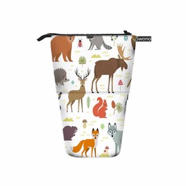 Swono Animals Pencil Case Moose Deer Bear Hedgehog Rabbit Squirrel Beaver Wolf Fox Raccoon Owl Grass Snake Standing Pencil Case Pencil Pouch Pencil Holder Transparent