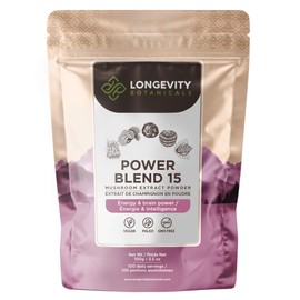 Longevity Botanicals 15 Mushroom Supplement Blend - Mushroom Complex Powder - Promotes a Balanced Immune System, Mental Clarity, Focus, and Relaxation - 100 Grams