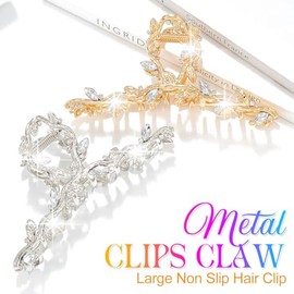 Reaky Rhinestone Claw Clips Gold Metal Hair Clips for Thick Leaf Hair Claws Hair Accessories for Women