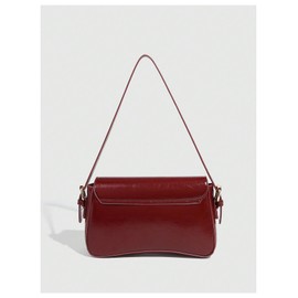 QWINEE Women's Y2k PU Leather Shoulder Bag Vintage Handbag Flap Underarm Bag Retro Clutch Purse Burgundy One Size
