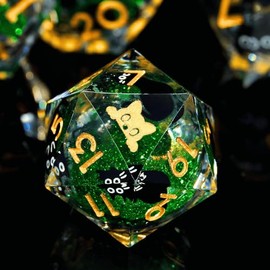 Single 20 Sided dice, Liquid Core d20-22mm, Cat DND Dice Set for Dungeons and Dragons, Role-Playing Games - Unique Design with Cute Black Cat (Cathead-Green)