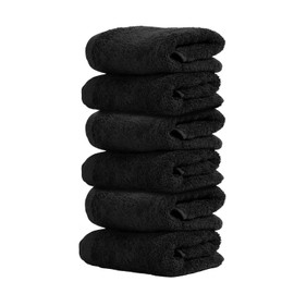 Ôhm - Terry Cloth Towel Set - 6 Extra Fluffy & Soft Hand Towels - 16x28 Inch - for Home, Hotel & Spa Turkish Cotton & Oeko-TEX Certified - Black