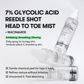 VT COSMETICS VT COSMETICS 7% Glycolic Acid Reedle Shot Head-to-Toe Mist with Niacinamide, Exfoliating Spray for Bumpy & Strawberry Skin, Dark Spots, Skin Texture, Keratosis Pilaris, Korean Skincare (4.05 fl oz)