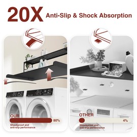 DTK Washer Dryer Countertop with Shelf, 27.55" Depth x 54" Width Laundry Wood Top Cover with Anti-Slip Strips, Over Washer and Dryer Wood Countertop with Edge Rails, Black