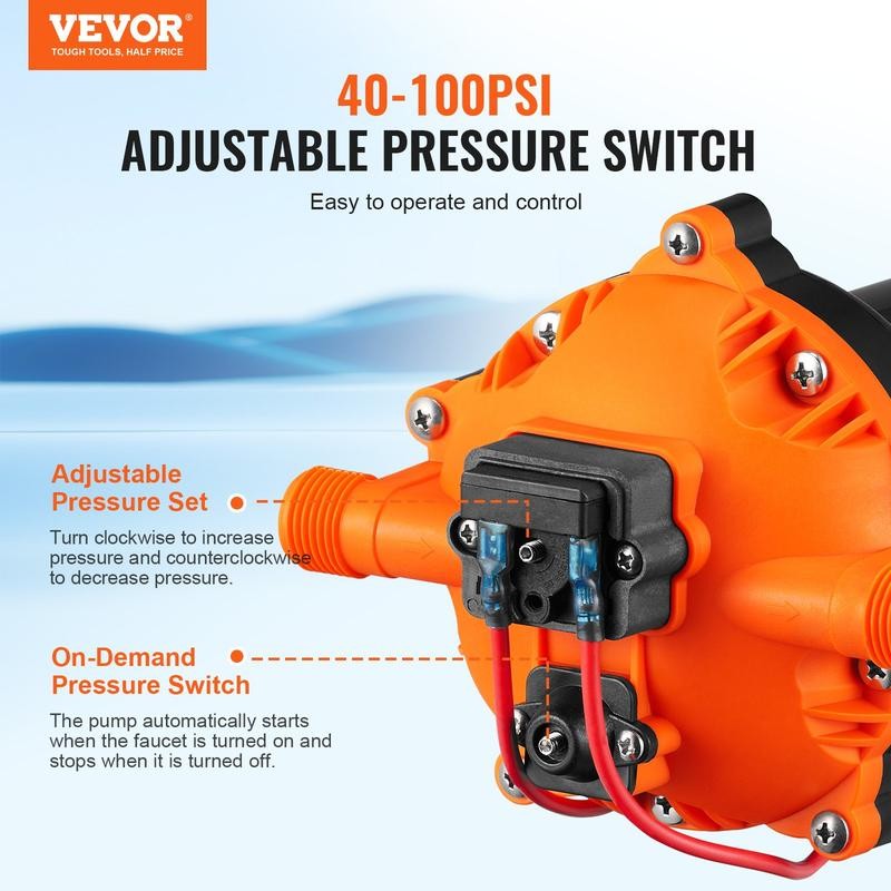 VEVOR 12V Water Pressure Diaphragm Pump Self-Priming Pump 70 PSI