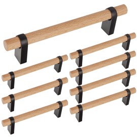 MShengM 8Pcs Natural Wood Pulls,4.4inch Hole Center Cabinet Handle,Modern Furniture Hardware Handle,for Kitchen Cabinets Drawer Dressers Wardrobe,with Mounting Screw