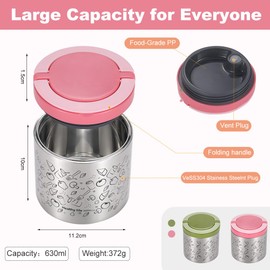 KENTROON Thermos Food Flask, Vacuum Insulated 2 Layer Stainless Steel Thermal Lunch Box, Bento/Food Container with Lunch Bag (Green)