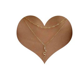 Cimenexe Bohemian Layered Snake Pendant Necklace Gold Snake Choker Necklace Textured Viper Snake Necklace Twist Link Chain Necklace Jewellery for Women and Girls Gifts, Gold