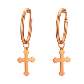 Cupimatch Hoop Earrings Cross Hanging Earrings: Stud Earrings Rose Gold Cross Drop Earrings Stainless Steel Tassel Earrings Studs Religious Jewellery Gift for Men Women Girls Boys, Stainless Steel