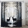 Foggy Forest Elk Shower Curtain Rustic Cabin Lodge Grey Black