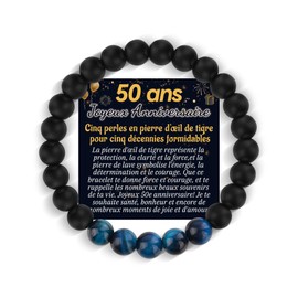 CheersLife Gift 50th Birthday Man Bracelet Men Natural Stone 50th Birthday Gift Idea for Man Jewellery Original Men's Gift for Dad Godfather Husband Boyfriend Uncle Boss FR, Stone, Bead