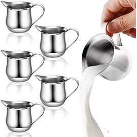 Yesland 6 Pack 3 oz Bell Creamers, 90ml Stainless Steel Wide Mouth Creamer Pitcher with Pouring Spout for Cream, Milk & Sauce, Restaurant, Cafes, Home Used