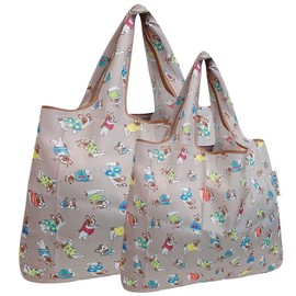 allydrew Large & Small Foldable Tote Nylon Reusable Grocery Bags, Set of 2, Gray French Bulldogs