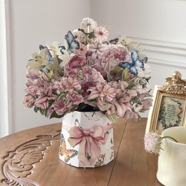 HKFENG Pop Up Birthday Cards for Women 3D Flower Bouquet Card - Birthday Card for Mom, Wife, Girls for Mother's Day, Weddings, Anniversaries,Get Well or Thinking of You (Butterfly lily)